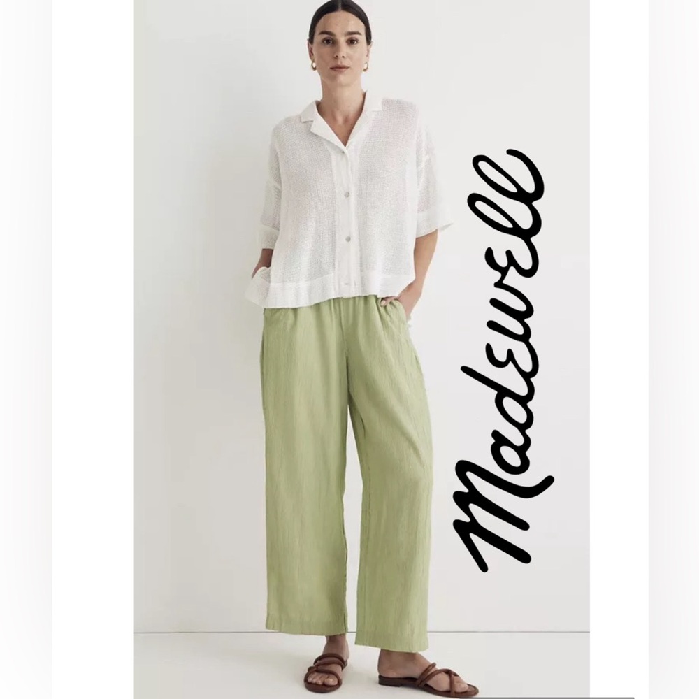Madewell Crinkled Crepe Straight-Leg Crop Pants Green Size Medium